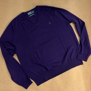 Polo Purple Wool V Neck Sweater